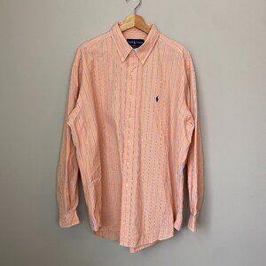 Polo Ralph Lauren Mens XL Blake Fit Striped Long Sleeve Button Down Shirt Orange